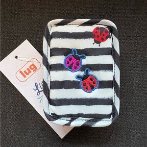 Lug Embroidered Drizzle Zip Storage Bag Pouch – Ladybug Lane Black White Stripe